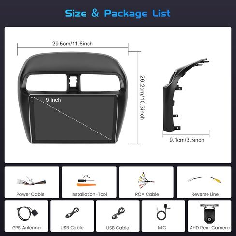 2+64G Android 13 Car Stereo Radio for Mitsubishi Mirage 2012-2022, 9'' HD Touch Screen Compatible with CarPlay Android Auto, AHD Backup Camera, Mirror Link, GPS, WiFi, DSP in Kuwait