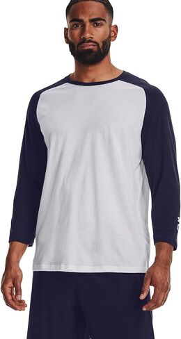Under Armour Men's Classic 3/4 BSBL Raglan Loose White/Navy Shirt (L) in Saudi Arabia