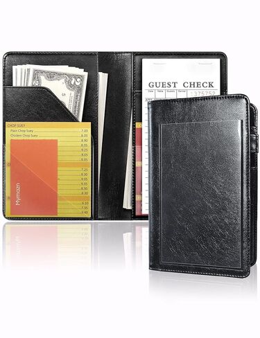 Mymazn Custom Server Book for Waitress with Clear Photo Pocket – Slim Guest Check Organizer & Money Holder – Fits Most Server Aprons for Restaurants, Bars & Cafes (Black) in Kuwait