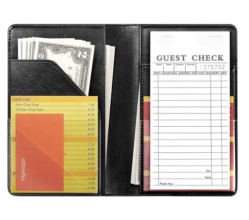 Mymazn Custom Server Book for Waitress with Clear Photo Pocket – Slim Guest Check Organizer & Money Holder – Fits Most Server Aprons for Restaurants, Bars & Cafes (Black) in Saudi Arabia