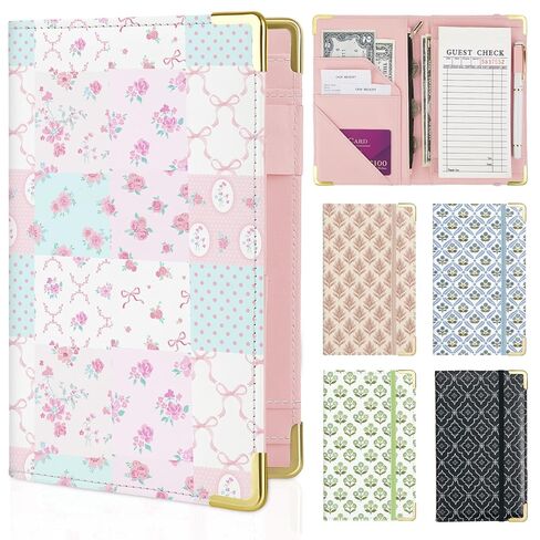 Server Book, Server Books for Waitress with Zipper Pocket, Cute Waitress Book with Pen Holder, PU Leather Serving Books Fit Server Apron, Pink in Saudi Arabia