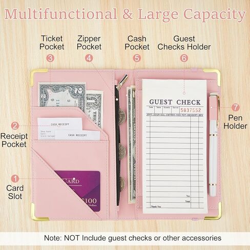 Server Book, Server Books for Waitress with Zipper Pocket, Cute Waitress Book with Pen Holder, PU Leather Serving Books Fit Server Apron, Pink in Saudi Arabia