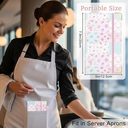 Server Book, Server Books for Waitress with Zipper Pocket, Cute Waitress Book with Pen Holder, PU Leather Serving Books Fit Server Apron, Pink in Saudi Arabia