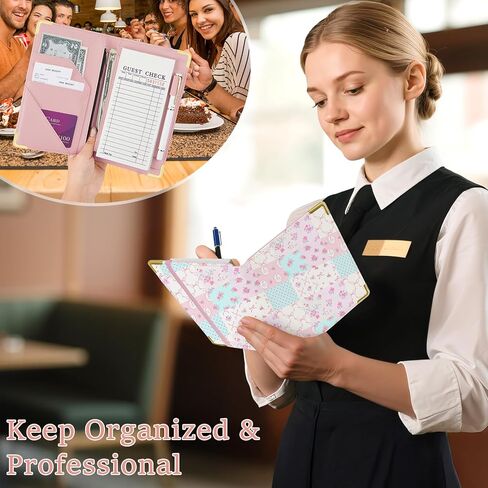 Server Book, Server Books for Waitress with Zipper Pocket, Cute Waitress Book with Pen Holder, PU Leather Serving Books Fit Server Apron, Pink in Saudi Arabia
