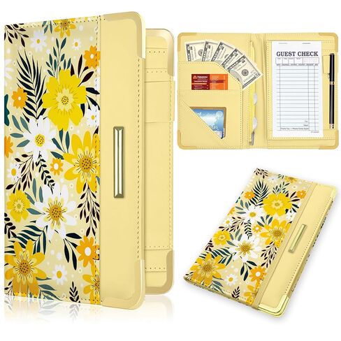 Server Book, Waiter Wallet in High Quality Leather, with Money Pocket and Zipper Pouch, Restaurant Waitstaff Organizer Fits Server Apron and Receipt Holder (Leopard-White) in Kuwait