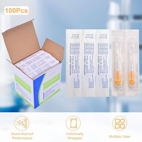 100 Pack 25 Ga 25mm 1IN Disposable Dispensing Needles for Scientific and Industrial Dispensing, Individually Wrapped in Saudi Arabia