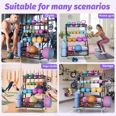 Dumbbell Rack,Home Gym Storage Rack,Total Weight Capacity 490 lbs,Weight Rack with Wheels/Strength Training Equipment Storage Rack with Hooks,Stores Dumbbells,Kettlebells,Yoga Mats in Kuwait