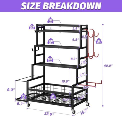 Dumbbell Rack,Home Gym Storage Rack,Total Weight Capacity 490 lbs,Weight Rack with Wheels/Strength Training Equipment Storage Rack with Hooks,Stores Dumbbells,Kettlebells,Yoga Mats in Kuwait