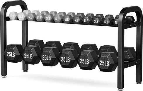 رف دمبل بطبقتين، حامل أثقال لصالة الألعاب الرياضية المنزلية، سعة 300 رطل in Kuwait