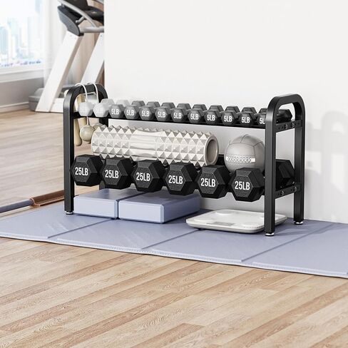 رف دمبل بطبقتين، حامل أثقال لصالة الألعاب الرياضية المنزلية، سعة 300 رطل in Kuwait