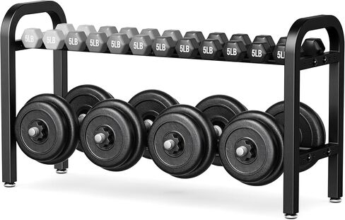 رف دمبل بطبقتين، حامل أثقال لصالة الألعاب الرياضية المنزلية، سعة 300 رطل in Kuwait