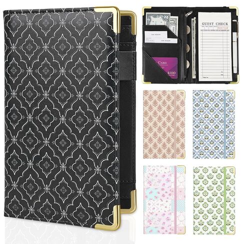 Server Book, Server Books for Waitress with Zipper Pocket, Cute Waitress Book with Pen Holder, PU Leather Serving Books Fit Server Apron, Pink in Saudi Arabia