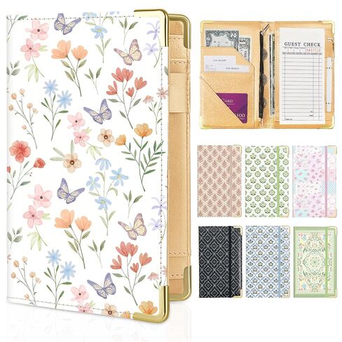 Server Book, Server Books for Waitress with Zipper Pocket, Cute Waitress Book with Pen Holder, PU Leather Serving Books Fit Server Apron, Pink in Saudi Arabia