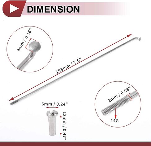 12 Set 14G Bicycle Spokes 193mm Bike Wheel Spokes 304 Stainless Steel Silver Tone in Kuwait