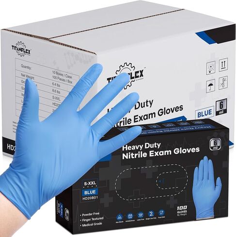 TitanFlex Nitrile Exam Gloves, Blue, 6-mil, Heavy Duty Nitrile Gloves, Mechanic Disposable Gloves, Latex Free, Powder Free in Kuwait