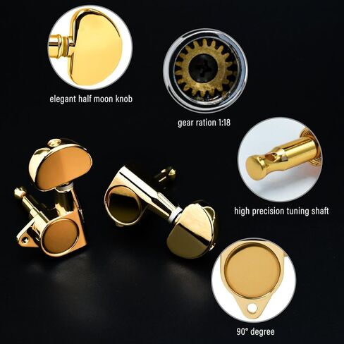 FXJXB 18:1 Guitar Tuning Pegs 3x3 Standard Guitar Tuners Electric Or Acoustic Guitar Tuning Keys Machine Heads Replacement-Gold(3R+3L) in Saudi Arabia
