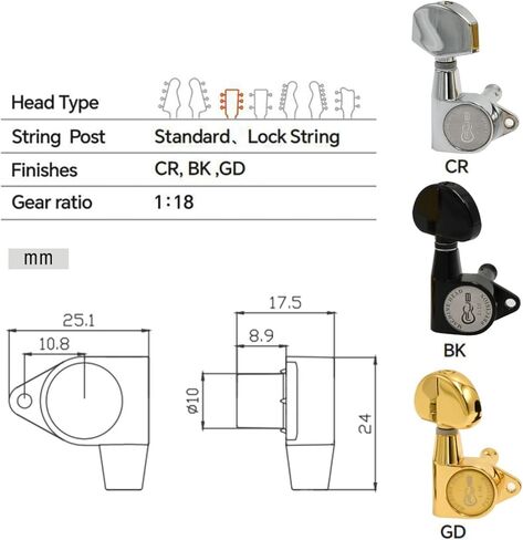 FXJXB 18:1 Guitar Tuning Pegs 3x3 Standard Guitar Tuners Electric Or Acoustic Guitar Tuning Keys Machine Heads Replacement-Gold(3R+3L) in Saudi Arabia