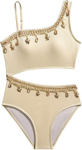 Milumia Girl's Cut Out One Piece Swimsuit Seashell Asymmetrical Neck Monokini Swimwear in Saudi Arabia
