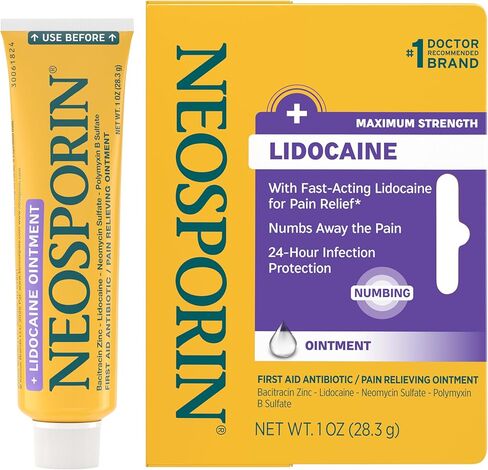 Neosporin + Lidocaine First Aid Triple Antibiotic Ointment, Fast-Acting, Maximum Strength Topical Pain Relief, 24-Hour Infection Protection That Numbs Away The Pain for Minor Wound Care, 1 oz in Kuwait