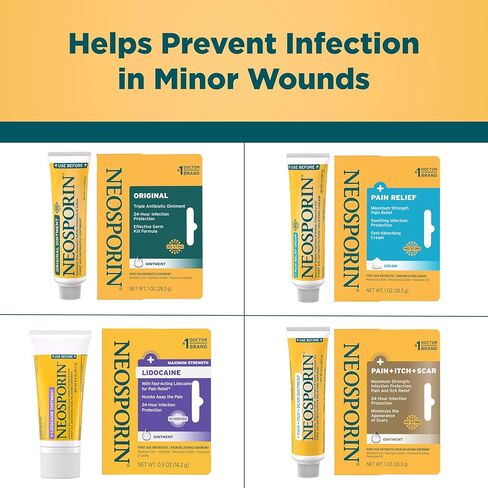 Neosporin + Lidocaine First Aid Triple Antibiotic Ointment, Fast-Acting, Maximum Strength Topical Pain Relief, 24-Hour Infection Protection That Numbs Away The Pain for Minor Wound Care, 1 oz in Kuwait