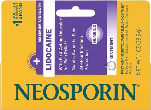 Neosporin + Lidocaine First Aid Triple Antibiotic Ointment, Fast-Acting, Maximum Strength Topical Pain Relief, 24-Hour Infection Protection That Numbs Away The Pain for Minor Wound Care, 1 oz in Kuwait