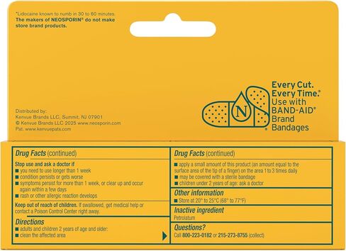 Neosporin + Lidocaine First Aid Triple Antibiotic Ointment, Fast-Acting, Maximum Strength Topical Pain Relief, 24-Hour Infection Protection That Numbs Away The Pain for Minor Wound Care, 1 oz in Kuwait