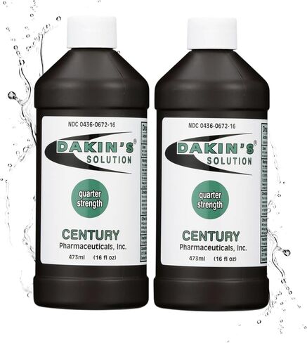 Dakin's Solution Quarter-Strength 0.125% Sodium Hypochlorite Wound Cleanser for Acute and Chronic Wounds, Non-cytotoxic Antimicrobial No-Rinse Gentle Formula, Home or Clinical Use, 2-Pack 16 oz in Kuwait