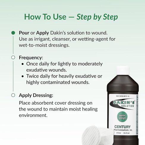 Dakin's Solution Quarter-Strength 0.125% Sodium Hypochlorite Wound Cleanser for Acute and Chronic Wounds, Non-cytotoxic Antimicrobial No-Rinse Gentle Formula, Home or Clinical Use, 2-Pack 16 oz in Kuwait