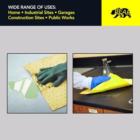 وسادات ماصة كيميائية - تمتص المواد الكيميائية العدوانية والأحماض والقلويات - أوراق التحكم في الانسكابات - 40.64 سم × 45.72 سم، 100 ورقة، قلب مربوط صوتي مع طبقة علوية مغزولة، أصفر - للاستخدام الداخلي/الخارجي in Kuwait