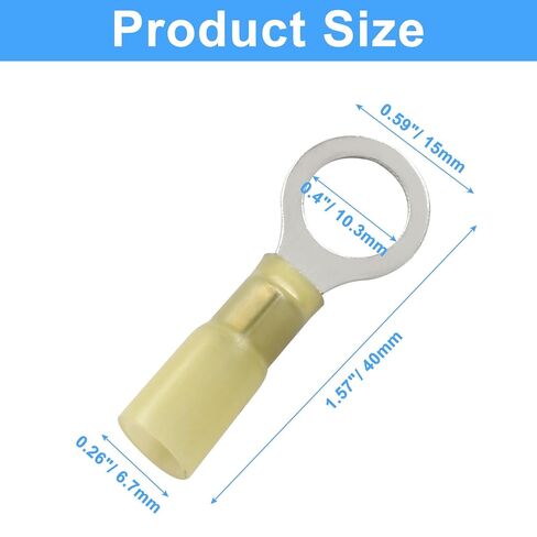 Hordion 100pcs Heat Shrink Ring Terminals 3/8", M10 Yellow 12-10 AWG Electrical Connectors Waterproof and Insulated Wire Terminal Connectors for Automotive, Audio in Saudi Arabia