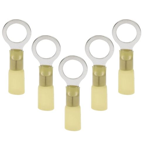 Hordion 100pcs Heat Shrink Ring Terminals 3/8", M10 Yellow 12-10 AWG Electrical Connectors Waterproof and Insulated Wire Terminal Connectors for Automotive, Audio in Saudi Arabia
