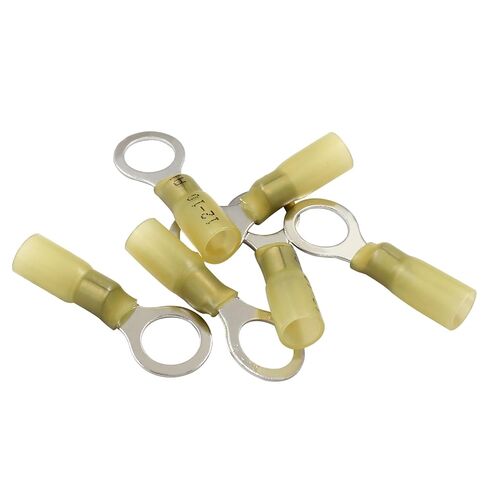 Hordion 100pcs Heat Shrink Ring Terminals 3/8", M10 Yellow 12-10 AWG Electrical Connectors Waterproof and Insulated Wire Terminal Connectors for Automotive, Audio in Saudi Arabia