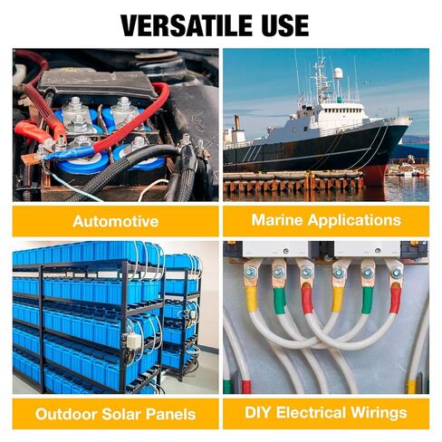 YUZES 200PCS Copper Wire Lugs AWG12 10 8 6 4 2 with Heat Shrink Set, Battery Cable Ends Ring Terminals Connectors, Crimp Terminals for Automotive, Marine, RV, Solar, Inverter & Audio Applications in Kuwait