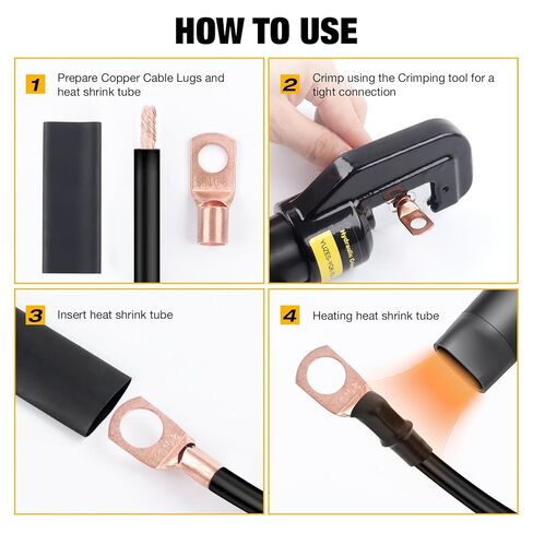 YUZES 200PCS Copper Wire Lugs AWG12 10 8 6 4 2 with Heat Shrink Set, Battery Cable Ends Ring Terminals Connectors, Crimp Terminals for Automotive, Marine, RV, Solar, Inverter & Audio Applications in Kuwait