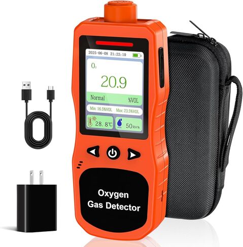 Portable Oxygen Detector, Rechargeable O2 Monitor with Sound, Light, Vibration Alarms, Oxygen Air Quality Meter Measures Temperature & Humidity for Indoor Outdoor Use in Kuwait