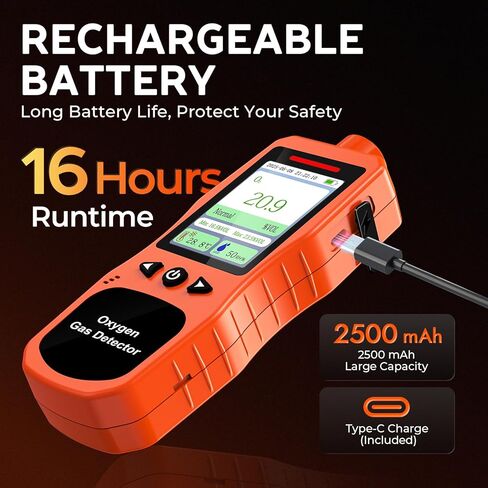 Portable Oxygen Detector, Rechargeable O2 Monitor with Sound, Light, Vibration Alarms, Oxygen Air Quality Meter Measures Temperature & Humidity for Indoor Outdoor Use in Kuwait