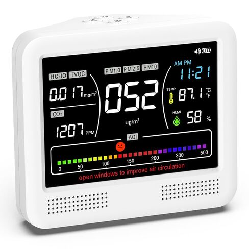 Air Quality Monitor Indoor, 16 in 1 Air Quality Tester for CO2 Monitor, TVOC, PM1.0 PM2.5 PM10, HCHO Temperature Humidity & Time, AQI Monitor with Alerts for Home (PureWhite) in Kuwait