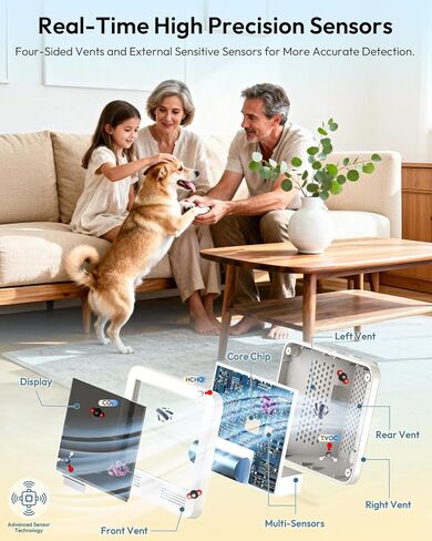 Air Quality Monitor Indoor, 16 in 1 Air Quality Tester for CO2 Monitor, TVOC, PM1.0 PM2.5 PM10, HCHO Temperature Humidity & Time, AQI Monitor with Alerts for Home (PureWhite) in Kuwait