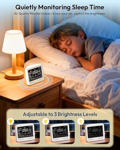 Air Quality Monitor Indoor, 16 in 1 Air Quality Tester for CO2 Monitor, TVOC, PM1.0 PM2.5 PM10, HCHO Temperature Humidity & Time, AQI Monitor with Alerts for Home (PureWhite) in Kuwait