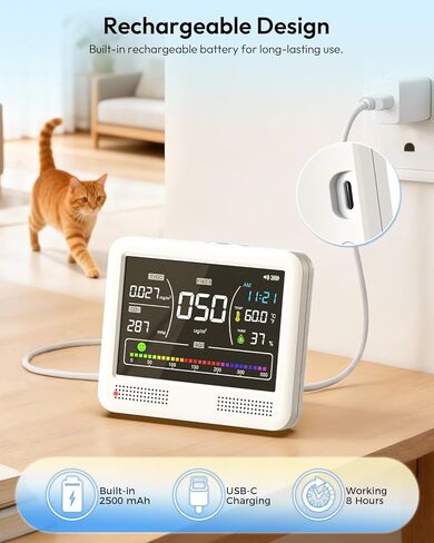 Air Quality Monitor Indoor, 16 in 1 Air Quality Tester for CO2 Monitor, TVOC, PM1.0 PM2.5 PM10, HCHO Temperature Humidity & Time, AQI Monitor with Alerts for Home (PureWhite) in Kuwait