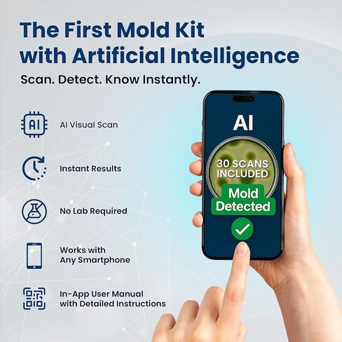 Mold Test Kit for Home with AI Mold Detection, 8 Petri Dish Tests, Includes 30 AI Scans, Home Surfaces and Indoor Air Quality Testing Kits, Black Mold Testing kit, Fast Analysis, No Lab Required in Kuwait