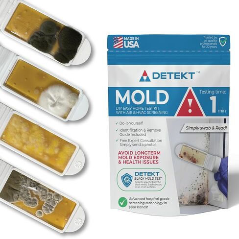 Mold Test Kit for Home by Detekt - with 4 Mold Detection + 4 Bacteria Detection Tests for HVAC, Surfaces, & Indoor Air Quality - DIY Kit inlcudes Detailed Identification Guide & Free Consultation in Kuwait