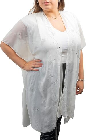 Jessica McClintock Rose Chain Print Rhinestone Beach Cover Up Swimsuit Sheer Kimono Cardigan in Kuwait