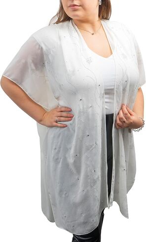 Jessica McClintock Rose Chain Print Rhinestone Beach Cover Up Swimsuit Sheer Kimono Cardigan in Kuwait