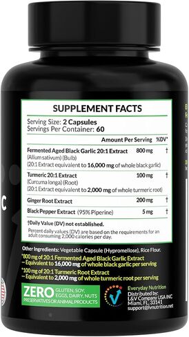 Odorless Fermented Aged Black Garlic Extract with Turmeric Complex, Ginger, Black Pepper Extract, 120 Veggie Capsules in Saudi Arabia
