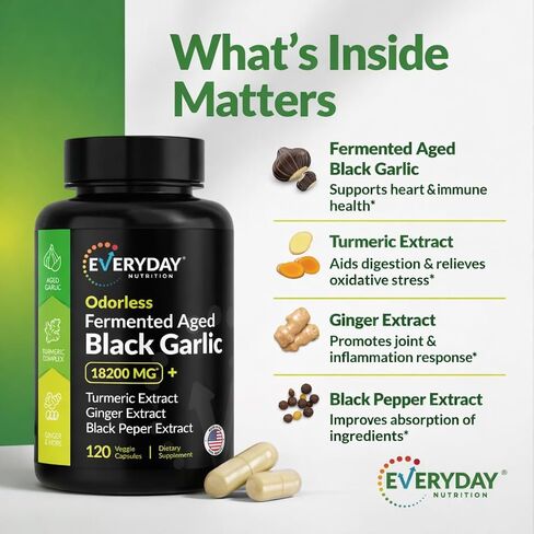 Odorless Fermented Aged Black Garlic Extract with Turmeric Complex, Ginger, Black Pepper Extract, 120 Veggie Capsules in Saudi Arabia