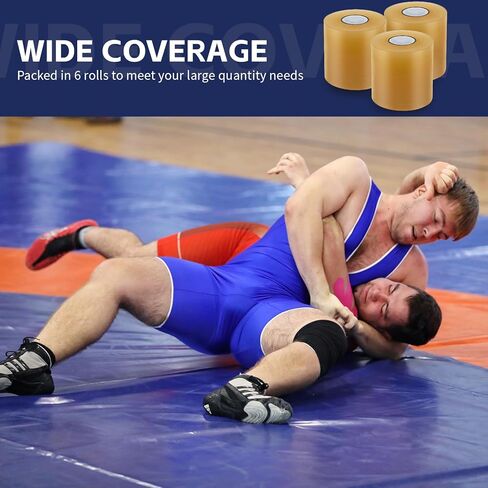 12 لفة مقاس 4 بوصات × 84 بوصة من الفينيل للمصارعة شديدة التحمل من مادة PVC الشفافة غطاء لأرضيات صالة الألعاب الرياضية للمصارعة، جيو جيتسو، الحصير والتمرين in Kuwait