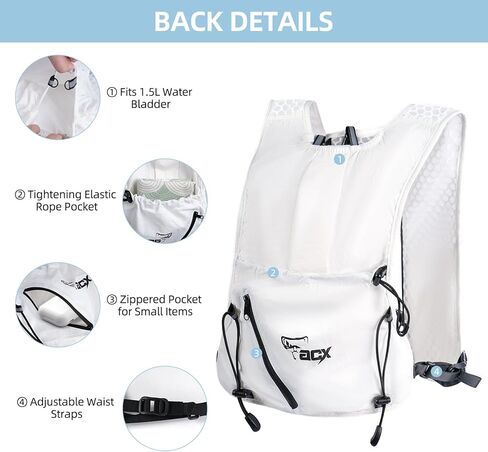 Hydration Backpack for Women Men, Lightweight Running Vest with 1.5L Water Bladder, Breathable Water Backpack for Hiking Running Cycling Climbing-White/Black in Saudi Arabia