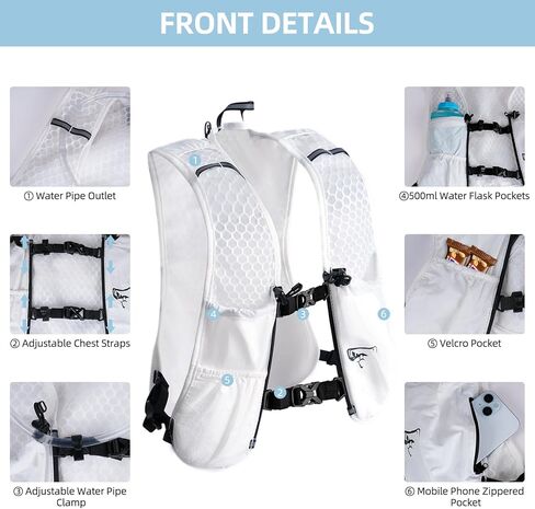 Hydration Backpack for Women Men, Lightweight Running Vest with 1.5L Water Bladder, Breathable Water Backpack for Hiking Running Cycling Climbing-White/Black in Saudi Arabia