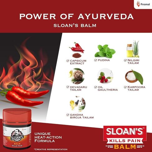 Sloan Balm | Kills Severe Pain | Power of Ayurveda with 5 Herbal Oils | Unique Heat Action with Capsicum Extract 20gm x Pack of 2 in Saudi Arabia
